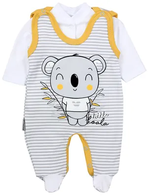 Produktbild von TupTam Baby Mädchen Jungen Strampler mit Langarmshirt Aufdruck Spruch 2 teilig, Farbe: Koala Streifen Grau / Gelb, Größe: 50