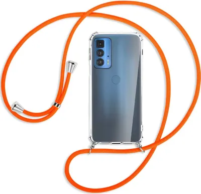 Produktbild von Handykette Backcover-Schutzhülle mit Band (Metall silberfarben) für Motorola Edge 20 Pro - neonorange