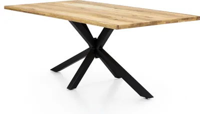 Produktbild von TPFLiving Tisch 200x100 cm Platte Wildeiche, Gestell Metall Platte natur, Gestell antikschwarz