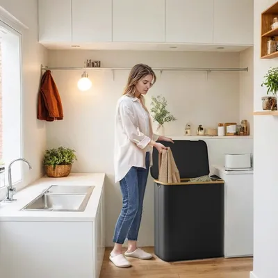 Obrázok produktu pre Čierna priestranná košíková zásuvka na prádlo – odolná – 60 x 38,5 x 70,5 cm