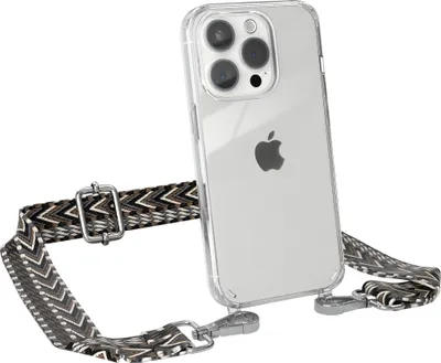 Produktbild von EAZY CASE Handykette - Verstellbarer Trageriemen kompatibel mit Apple iPhone 15 Pro, Handykordel mit transparenter Silikon-Hülle, Band in Grau