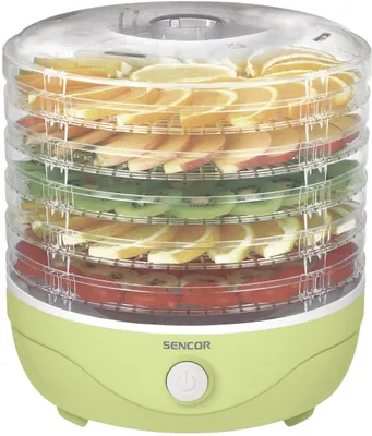 Obrázok produktu pre SENCOR SFD 757GG Príkon: 250 W, 5 sít na sušenie v základnej výbave, priemer sušiaceho sita: 23 cm, sitá možno umývať v umývačke riadu, tepelná poistka proti prehriatiu,