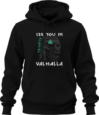 Obrázok produktu pre Uvidíme sa vo Valhale Viking Skull Runes Mjolnir Norse Odin Uni mikina s kapucňou, čierna, 3XL