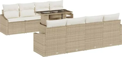 Image de Ensemble de canapés de jardin vidaXL, 7 pièces, beige et crème, en polyrotin