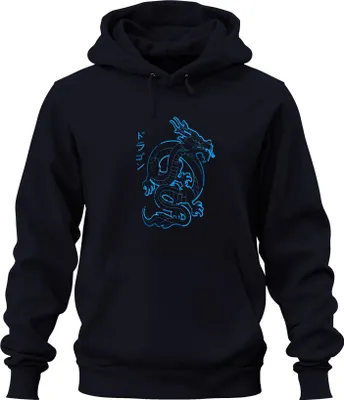 Produktbild von Japanischer Drache Neon Blau Katakana ドラゴン Cyberpunk Yakuza Retro Uni Hoodie Kapuzenpullover, Navy, S