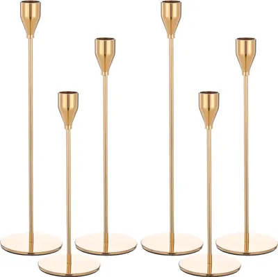 Obrázek produktu pro Sada 6 zlatých svícnů, 33/29/24 cm, na 3/4" kuželové svíčky, na svatby a večírky