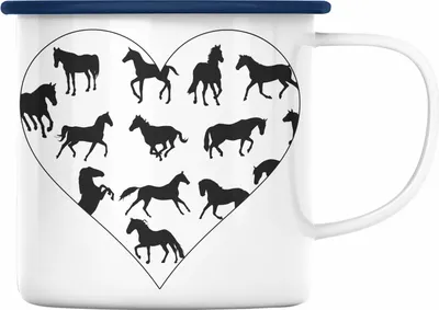 Produktbild von Trendation - Lustige Reiter Sprüche Geschenk Emaille Tasse Reiterin Pferde Mädchen Geschenkidee Pferde Grafik Herz (Blau)