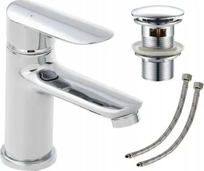 A bathroom faucet and accessories on a white background.