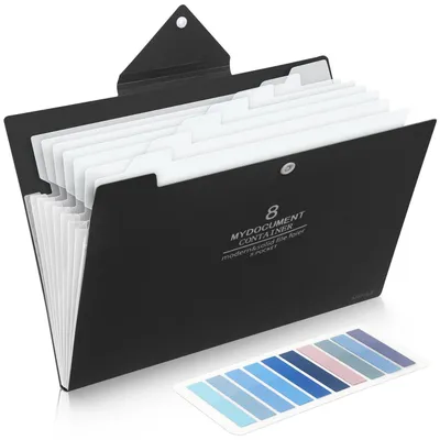 Produktbild von Dokumentenmappe A4 mit 8 Fächern und 200 Etiketten, Schwarz