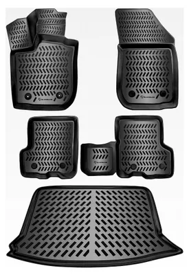 Produktbild von 3D Gummimatten und Kofferraumwanne Set für Dacia SANDERO 2 (II) 2012-2020 | Hoher Rand | Design Fußmatten