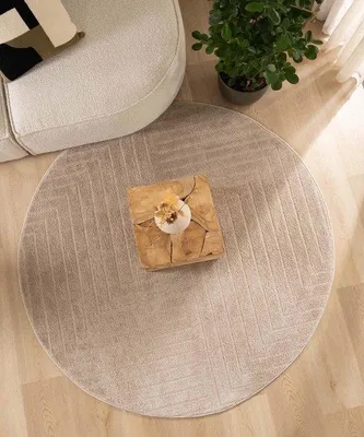 Immagine prodotto di Tappeto rotondo scandinavo Unyqoos®, bordo sagomato, color beige, diametro 140 cm – Polipropilene/Poliestere, effetto 3D, morbido e facile da pulire