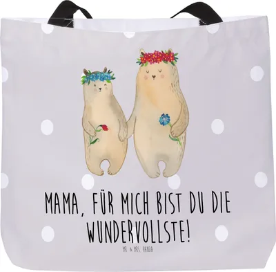 Produktbild von Mr. & Mrs. Panda Schultasche Bären mit Blumenkranz - Grau Pastell - Geschenk, Tasche, Familie, Kinder, Muttertag, Laptoptasche, Tote Bag, Reisetasche, Family, Beutel