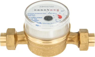 Produktbild von Einstrahlzähler ETK Kombi-Set (Kaltwasser) bis 30 Grad Länge 110 mm, inkl. Verschraubungen mit 18 mm Lötmuffe