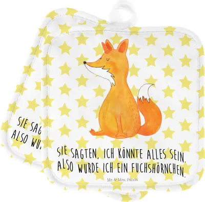 Produktbild von Mr. & Mrs. Panda Topfuntersetzer Einhorn Wunsch - Weiß - Geschenk, topfhalter, Kochlappen, Topflappen Set, Füchse, Einhörner, Unicorns, Fuchshörnchen, Fuchs, Unicorn