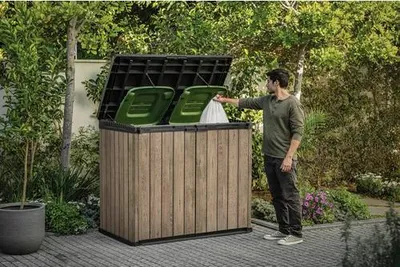 Produktbild von Mülltonnenbox Keter Horizontal 1150l für 2x240l Kunststoff 141 x 82 x 120 cm Mülltonnen braun