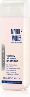 Zdjęcie produktu dla Marlies Möller Pashmisilk Vitality Vitamin Shampoo, 200 ml, Szampon, Użytkownicy nieprofesjonalni, Włosy zniszczone, Wszystkie kolory, Oczyszczający, Świecący