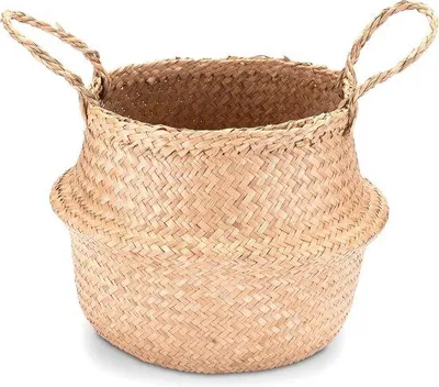 Produktbild von Rund geflochten Seegraswäschekorb 25 cm für Aufbewahrung und Blumen - Bast oder Rattan Look - Handgriff und Wäschekorb - Dekorationskorb