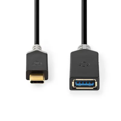 Immagine prodotto di Adattatore USB-C Nedis - USB 3.2 Gen 1 - USB-C maschio - USB-A femmina - 5 Gbps - 0,15 m - Rotondo - Nichelato - PVC - Antracite - Scatola