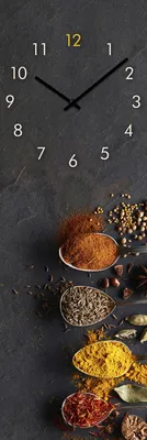 Zdjęcie produktu dla STYLER Zegar ścienny 20x60 cm szklany motyw Spices nowoczesna dekoracja ścienna do kuchni salonu sypialni biura Glassclock