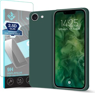 Produktbild von Hülle für Apple iPhone 16e mit 9H Displayglas Displayschutz Plus Case Cover Bumper Silikon Softgrip Schutzhülle Farbe: Grün