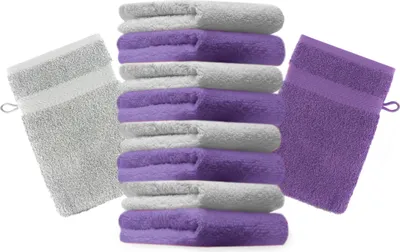 Produktbild von Betz 10 Stück Waschhandschuhe 16x21 cm PREMIUM 100% Baumwolle Farbe: lila und silbergrau