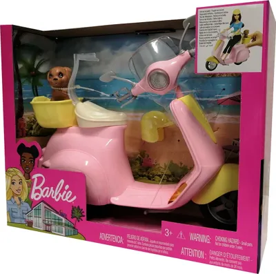 Obrázek produktu pro Mattel FRP56 Barbie růžový skútr se žlutou helmou a štěnětem