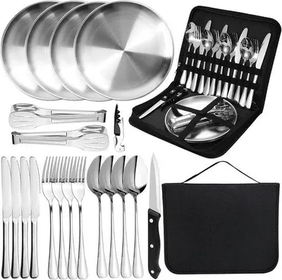 Produktbild von Famanu Campingbesteckset 20-teilig - für 4 Personen, tragbare Tischgeschirrset