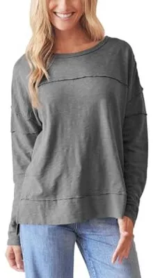 Zdjęcie produktu dla Bluza damska – klasyczny krój, długie rękawy – bawełna – luźny krój – raglanowe rękawy – wygodna i stylowa – damski t-shirt