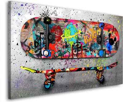 Produktbild von Skateboard Graffiti Style Leinwandbild Wandbild Kunstdruck XL Wanddeko: 130x70x4cm