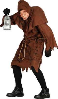 Produktbild von Halloween Mönch Kostüm Henkerskutte Kapuze Goblin Maskerade Tunika Gruselig, Größe: 52 - 54 (L) Farbe: Braun