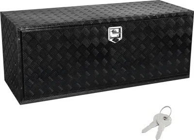 Zdjęcie produktu dla SucceBuy 60" x 24" x 24" podwoziowy schowek do pickupa, solidna aluminiowa skrzynka narzędziowa z płytą diamentową i zamkiem, wodoodporna skrzynka na przyczepę, zamek z uchwytem T do ciężarówek, furgonetek, przyczep