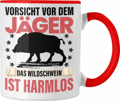 Produktbild von Trendation - Jäger Tasse Geschenk Spruch Jagt Wildschwein Vorsicht vor dem Jäger (Rot)
