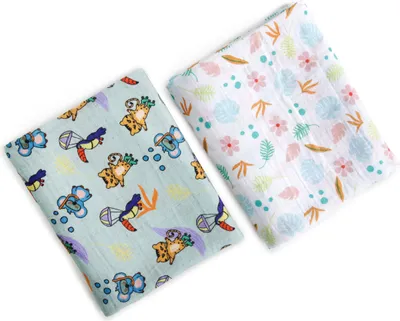 Produktbild von Milk&Moo Jungle Friends Baby Musselin-Decken, 2er-Set, 100% Baumwolle, ultraweich, atmungsaktiv und leicht, ideal für Jungen und Mädchen
