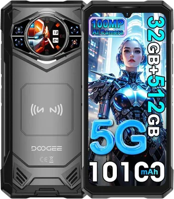 A marketing image of a DOOGEE S200 X 5G Outdoor Smartphone, showing its front and back.