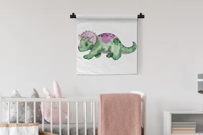 Produktbild von MuchoWow® Wandteppich Wandbehang Dinosaurier - Kinderzimmer - Grün - Jungen - Mädchen - Kinder 60x60 cm Tapisserie Dekoration Wandtuch - Dekorationen - Wand Decke