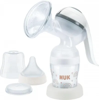 Produktbild von NUK Handmilchpumpe, mit weichem Silikonkissen und ergonomischem Pumphebel, inkl. NUK Perfect Match Babyflasche 150 ml, 1