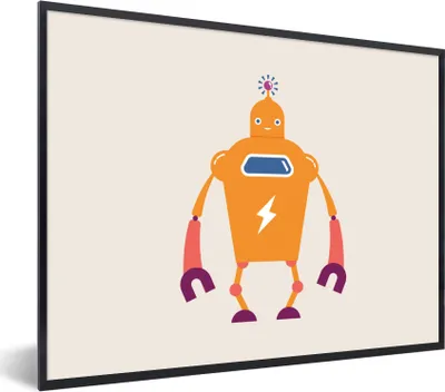 Produktbild von MuchoWow® Gerahmtes Poster Roboter - Antenne - Orange - Blitzschlag - Junge - Kinder 40x30 cm - Poster mit Schwarzem Bilderrahmen Wandposter Rahmen Foto Bilder - Kunstposter - Wanddekorationen