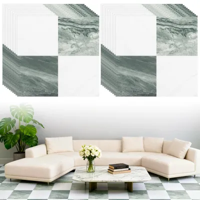 Immagine prodotto di 20 piastrelle autoadesive in PVC, 30x30 cm - Piastrelle impermeabili con motivo marmorizzato verde e bianco