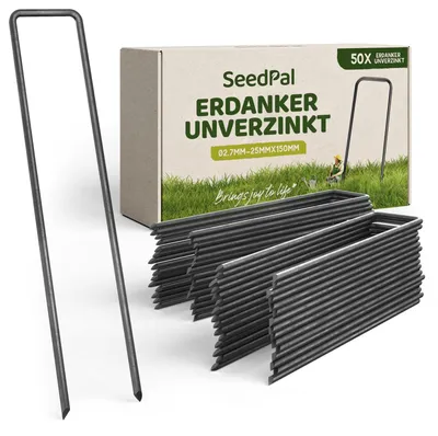 Produktbild von Erdnägel Gartennägel Bodenanker - 50 Stück - Stahl - 150 x 25 mm - Für Vlies und Mulchfolie