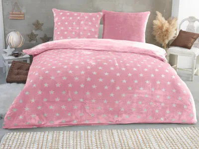 Produktbild von Warme Winter Plüsch Sterne Wende-Bettwäsche Nicky-Teddy 'Cashmere Touch'  viele Farben & Größen, Farbe:Rosa, Größe:200 x 200 cm