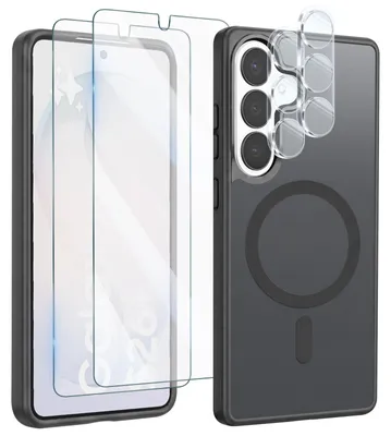 Obrázok produktu pre Avizar, ochranné puzdro MagSafe pre Galaxy S26, čierne, s 2 ochrannými sklenenými fóliami a 2 fóliami na ochranu fotoaparátu