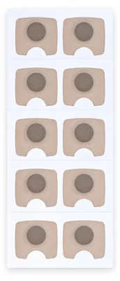 Une planche de languettes adhésives beiges Resty Magnetic sur fond blanc.