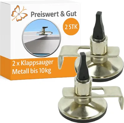 Produktbild von 2x Saugnapf Haken Buszelte bis 10kg – Klappsauger Metall, starke Vakuumbefestigung, Saughaken Ø55mm für Camping Zubehör