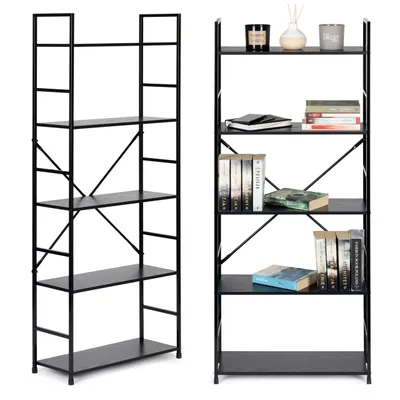 Obrázek produktu pro ModernHome CWJ6024144LG Dřevěný regál s kovovým rámem a 3 policemi, černý