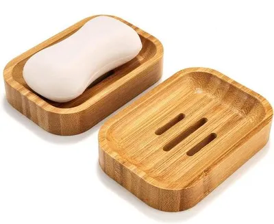 Imagen del producto de Juego de 2 jaboneras de madera y bambú. Mueble de baño