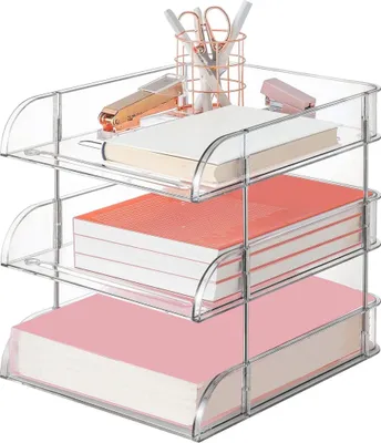 Produktbild von Stapelbare transparente Ablagefächer (3 Ebenen), stapelbare Schreibtisch-Aufbewahrungsboxen, stapelbare A4-Dokumentenablagen, Bücher und Zeitschriften
