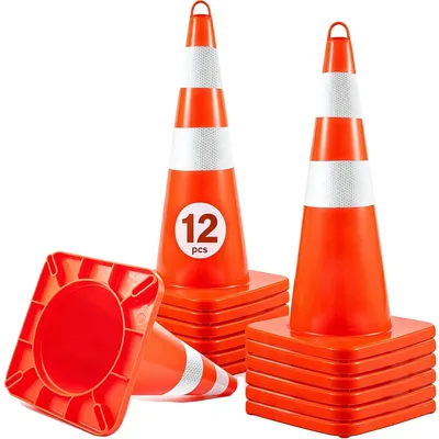 Productafbeelding van VEVOR 2-delige veiligheidskegels, verkeerskeerpunten van PVC, met 2 reflecterende banden. Verkeerskeerpunten met verzwaarde basis en handgreep, geschikt voor verkeersregeling, inritten en parkeren op de weg