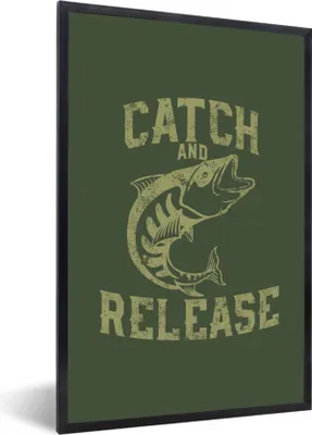 Produktbild von MuchoWow® MuchoWow® Gerahmtes Poster Jahrgang - Fisch - Text 20x30 cm - Poster mit zchwarzem Bilderrahmen - Drucken - Bilder Poster im Rahmen