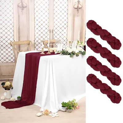 Productafbeelding van Elzusha - Set van 4 Cheesecloth Tafellopers - 3m Bordeau voor Feesten en Bruiloften