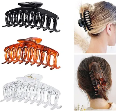 Produktbild von 3 Stück Kunststoff Haar Klaue Clips 11 cm Große Haarklammer Schwarz Braun Klarer Kristall